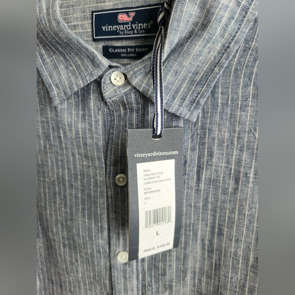 NWT Vineyard Vines Men's Classic Fit Stripe 100% Linen Blue Button Down - Large - Picture 3 of 3
